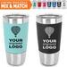 Bulk, wholesale, print on demand, low minimum laser engraved and 20 oz silicone insulated promo stainless steel drinkware with lid - available in colors seafoam teal red pink navy blue black white