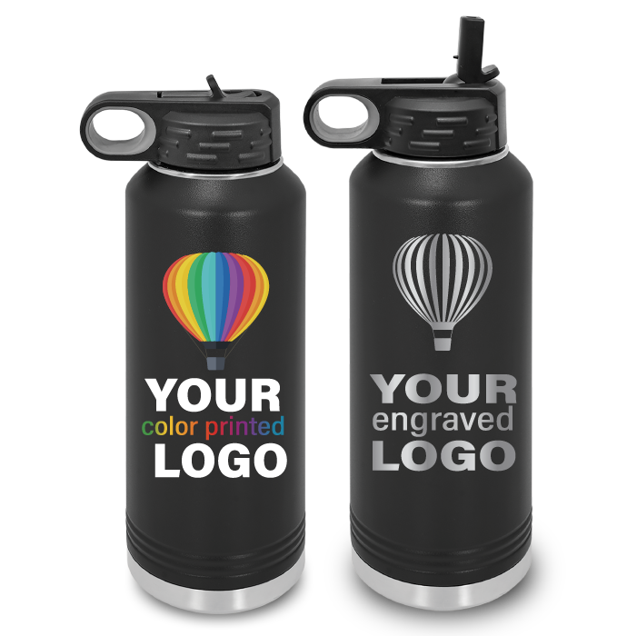 Bulk, wholesale, print on demand, low minimum laser engraved and uv color printed 40 oz water bottle flip-top chug lid with straw insulated promo stainless steel drinkware - available in powder coated colors red blue pink seafoam teal light blue lavender purple gray navy orange maroon white green black yellow coral olive green silver