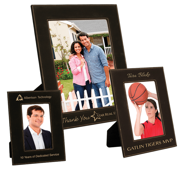 LLF357a Black to Gold Engraveable 5x7 Leatherette Photo Frame