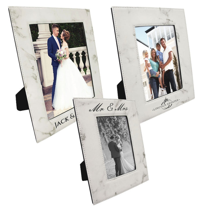 LLFSET14-LLF1657Marble_to_Black_Engraveable_5x7_Leatherette_Photo_Frame