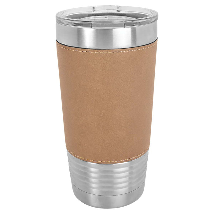 Case of 24 Blank 20 oz Faux Leather Tumbler, Insulated Stainless Steel + Lid