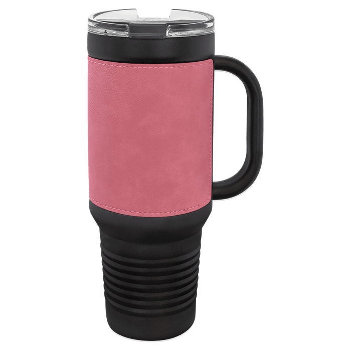 Blank 40 oz Leatherette Tumbler with Handle, Insulated Stainless Steel + Lid / Straw