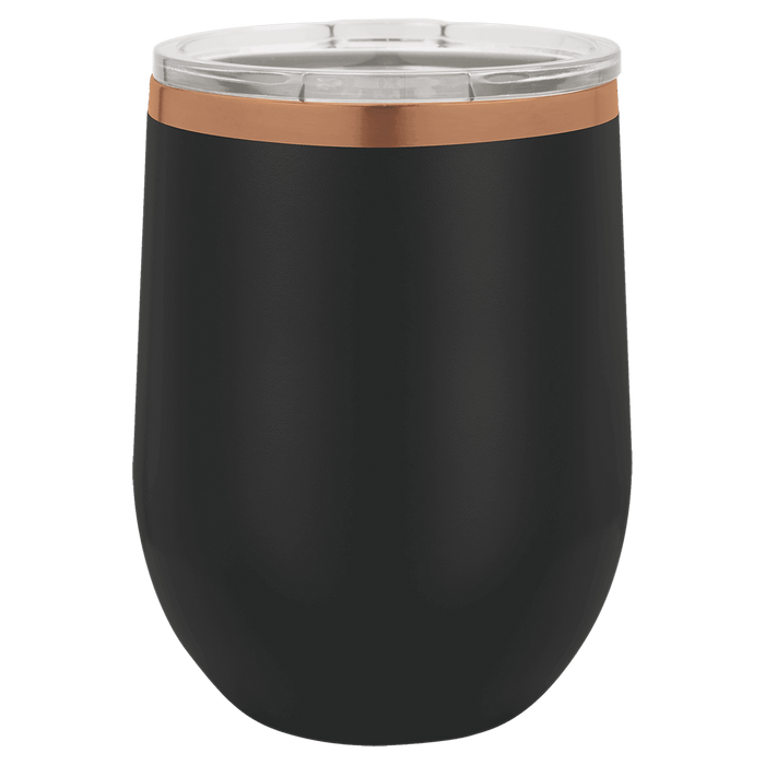 Vaso de vino sin tallo aislado de acero inoxidable en blanco de 12 oz con tapa