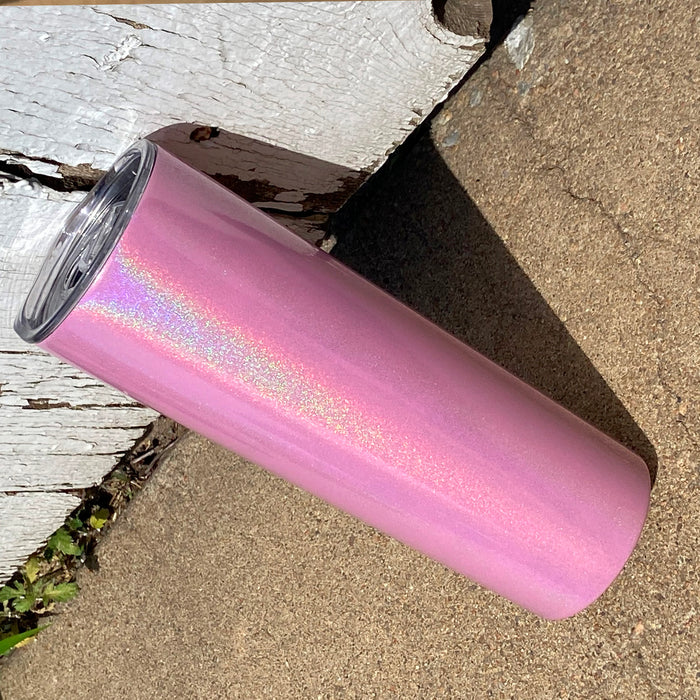 20 oz Skinny Holographic Glitter Insulated Tumbler Laser Engraved with Logo or Blank