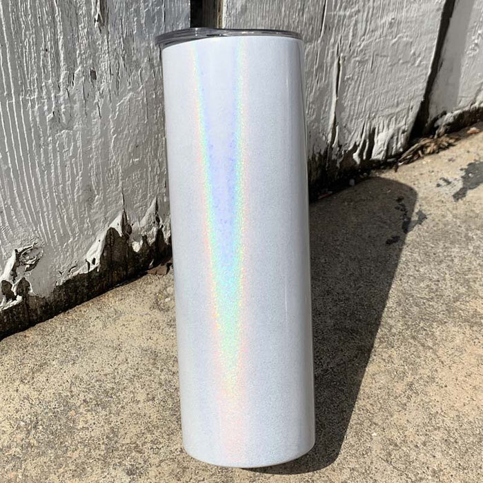 20 oz Skinny Holographic Glitter Insulated Tumbler Laser Engraved with Logo or Blank