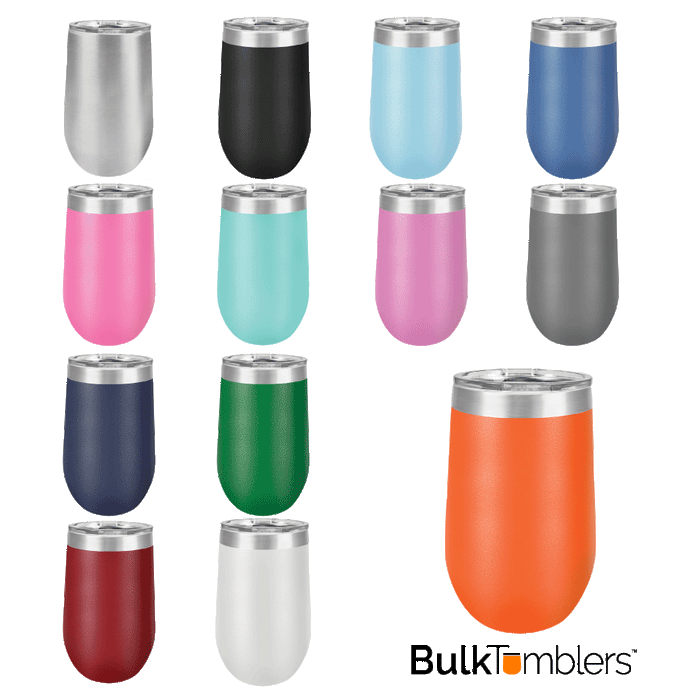 16 oz Blank Stainless Steel Insulated Stemless Wine Tumbler with Lid