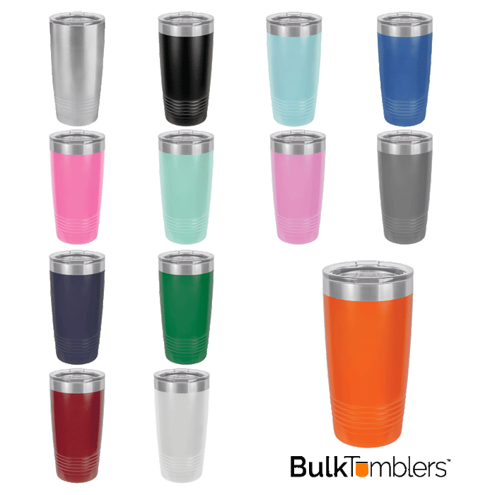 Fuh-Cup Engraving Error Vaso SureGrip aislado en blanco de acero inoxidable de 20 oz con tapa