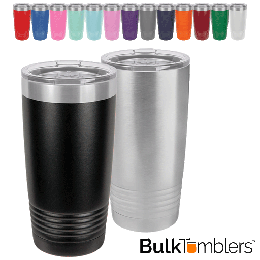 20 oz. Stainless Steel Polar Camel Tumblers features double-wall vacuum insulation with a clear lid. The mug has a narrower bottom to fit most standard cup holders. Polar Camels are made from 18/8 gauge stainless steel (18% chromium/8% nickel) - also known as Type 304 Food Grade.Colors available: Stainless Steel, Black, Red, Blue, Pink, Mint/Seafoam, Light Blue, Lavender/Light Purple, Purple, Gray, Navy, Orange, Maroon, White, Green, Yellow, Coral, Olive Green case of 24