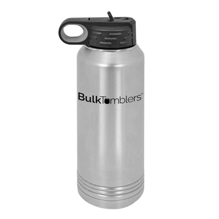 Botella de agua personalizada de 32 oz con logotipo grabado con láser en acero inoxidable aislado