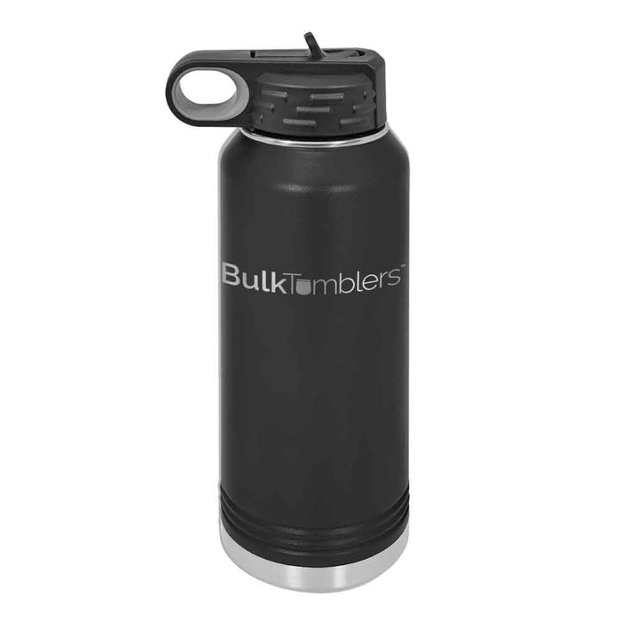 Botella de agua personalizada de 32 oz con logotipo grabado con láser en acero inoxidable aislado
