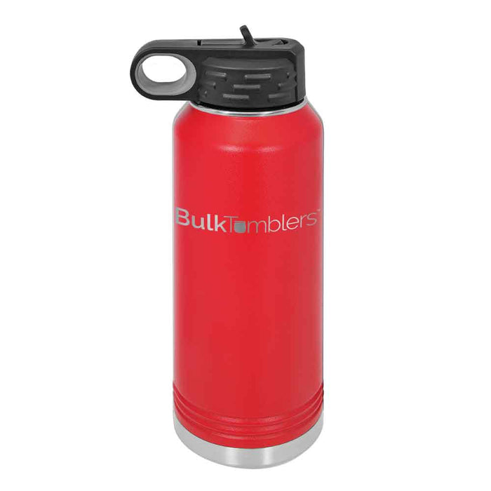 Botella de agua personalizada de 32 oz con logotipo grabado con láser en acero inoxidable aislado