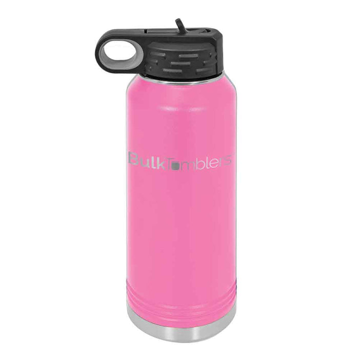 Botella de agua personalizada de 32 oz con logotipo grabado con láser en acero inoxidable aislado