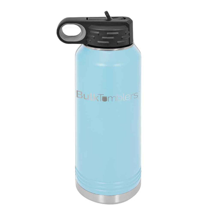 Botella de agua personalizada de 32 oz con logotipo grabado con láser en acero inoxidable aislado