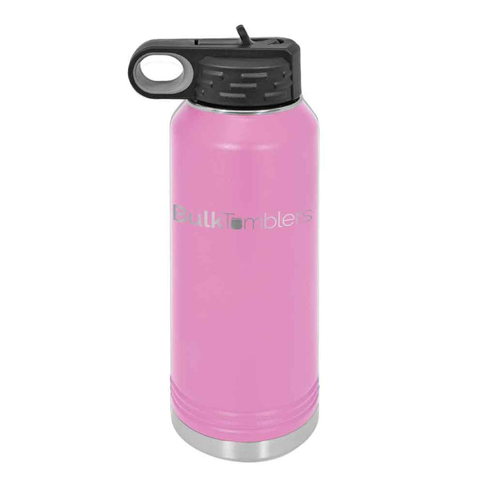 Botella de agua personalizada de 32 oz con logotipo grabado con láser en acero inoxidable aislado