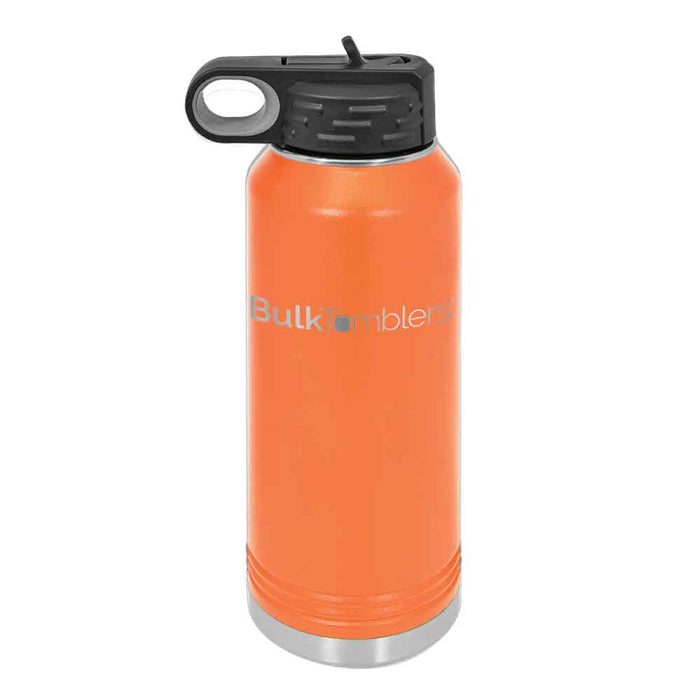 Botella de agua personalizada de 32 oz con logotipo grabado con láser en acero inoxidable aislado