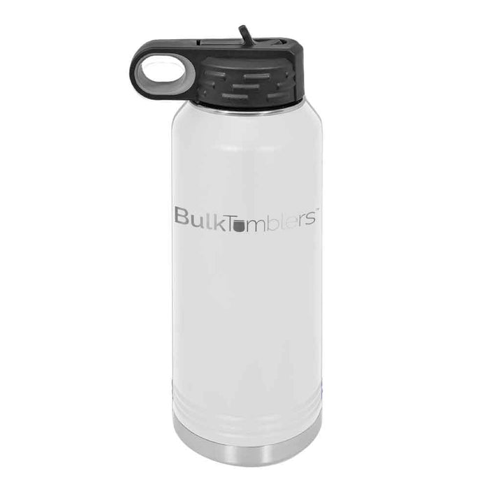 Botella de agua personalizada de 32 oz con logotipo grabado con láser en acero inoxidable aislado