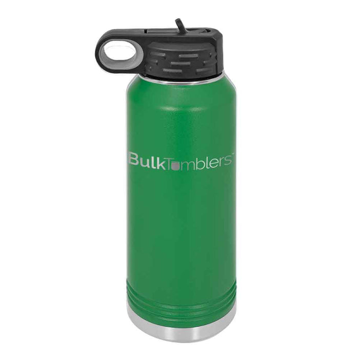Botella de agua personalizada de 32 oz con logotipo grabado con láser en acero inoxidable aislado