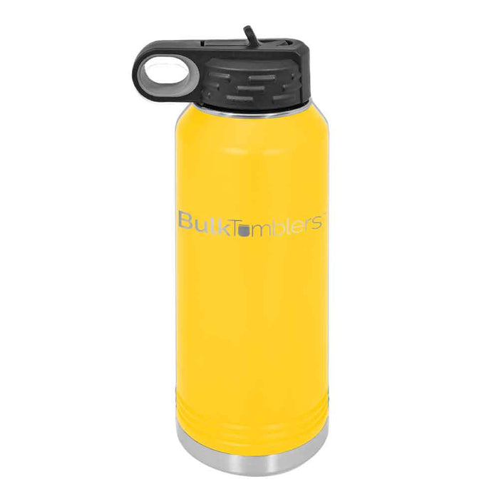 Botella de agua personalizada de 32 oz con logotipo grabado con láser en acero inoxidable aislado