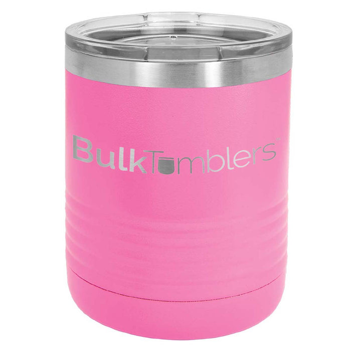 10 oz Lowball Whisky Glass w Logo Laser Engraved on Insulated Stainless Steel Rocks Tumblers + Lid