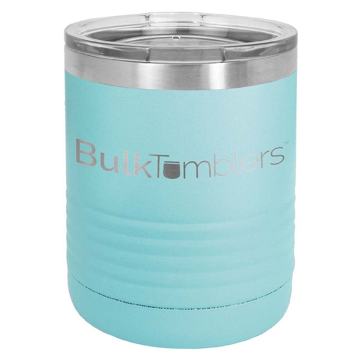 10 oz Lowball Whisky Glass w Logo Laser Engraved on Insulated Stainless Steel Rocks Tumblers + Lid