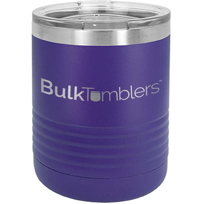 10 oz Lowball Whisky Glass w Logo Laser Engraved on Insulated Stainless Steel Rocks Tumblers + Lid