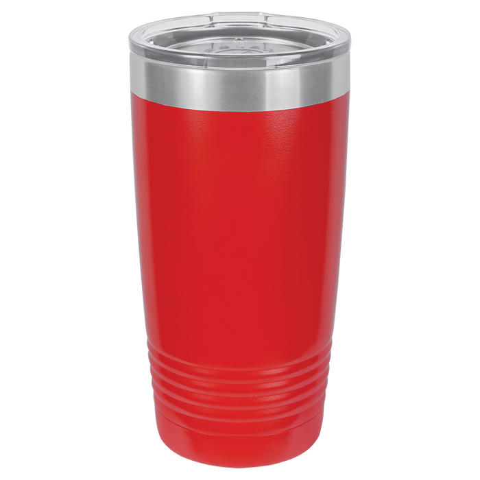 Fuh-Cup Engraving Error Vaso SureGrip aislado en blanco de acero inoxidable de 20 oz con tapa