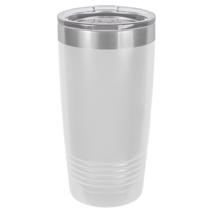 Fuh-Cup Engraving Error Vaso SureGrip aislado en blanco de acero inoxidable de 20 oz con tapa