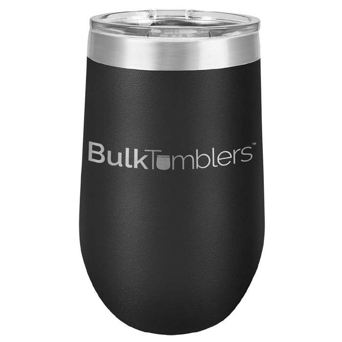 16 oz Wine Tumbler with Logo Laser Engraved on Insulated Stainless Steel Wine Tumblers + Lid