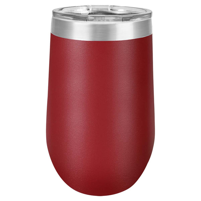 16 oz Wine Tumbler with Logo Laser Engraved on Insulated Stainless Steel Wine Tumblers + Lid
