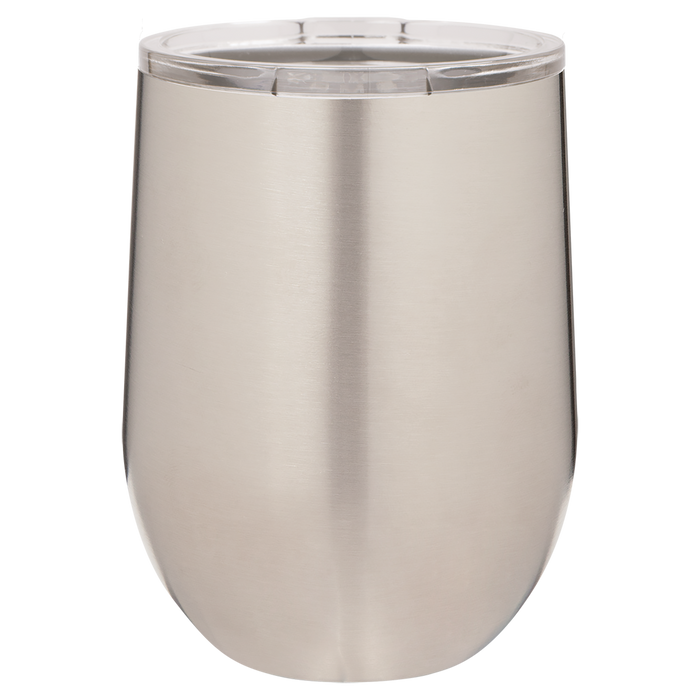 CAJA de 24 - Vasos de vino aislados sin tallo de acero inoxidable en blanco de 12 oz con tapa