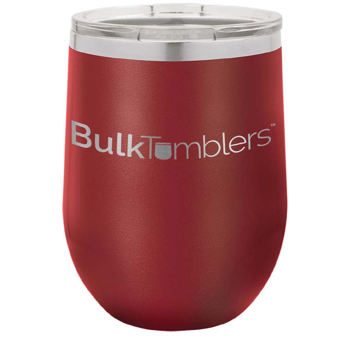 12 oz Wine Tumbler with Logo Laser Engraved on Insulated Stainless Steel Wine Tumblers + Lid