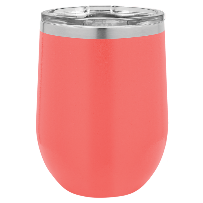 Vaso de vino sin tallo aislado de acero inoxidable en blanco de 12 oz con tapa