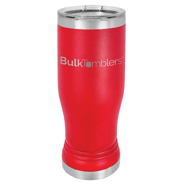 Vaso de vidrio de cerveza Pilsner personalizado promocional de 14 oz con logotipo grabado con láser en acero inoxidable aislado + tapa