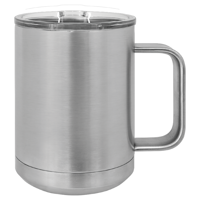 Taza de café de 15 oz SUBLIMACIÓN Vaso SureGrip aislado en blanco de acero inoxidable con tapa