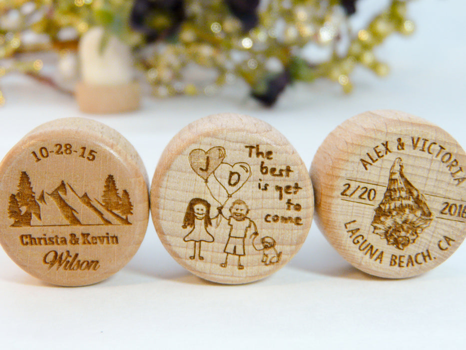 Tapones de vino para bodas en la montaña, la playa y el árbol