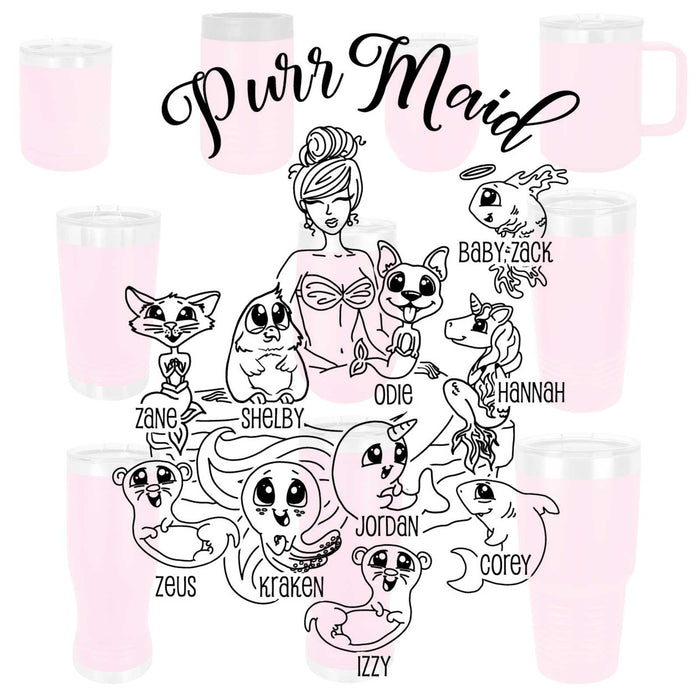 Mermaid Mom - Vaso de viaje con aislamiento de acero inoxidable grabado personalizado - MerMama, Purr-Maid, Fur-Maid - El mejor regalo para el día de la madre